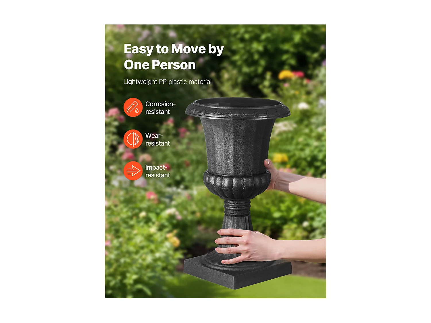 Jardiner Urna de Plástico SucceBuy, 25 x 42 cm, Maceta Clásica, Lote de 2, para Interior, Exterior, Boda, Fiestas, Eventos, Escenario, Entradas, Negro