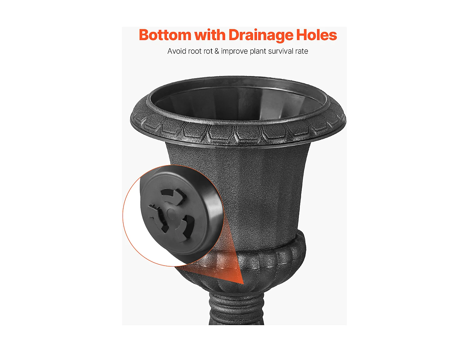 Jardiner Urna de Plástico SucceBuy, 25 x 42 cm, Maceta Clásica, Lote de 2, para Interior, Exterior, Boda, Fiestas, Eventos, Escenario, Entradas, Negro