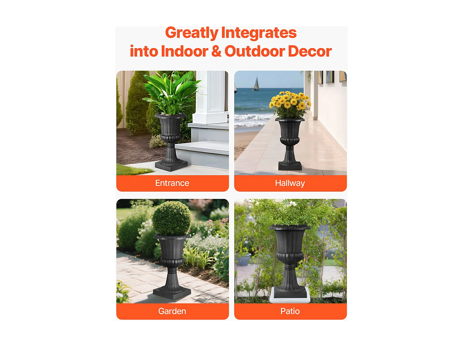 Jardiner Urna de Plástico SucceBuy, 25 x 42 cm, Maceta Clásica, Lote de 2, para Interior, Exterior, Boda, Fiestas, Eventos, Escenario, Entradas, Negro