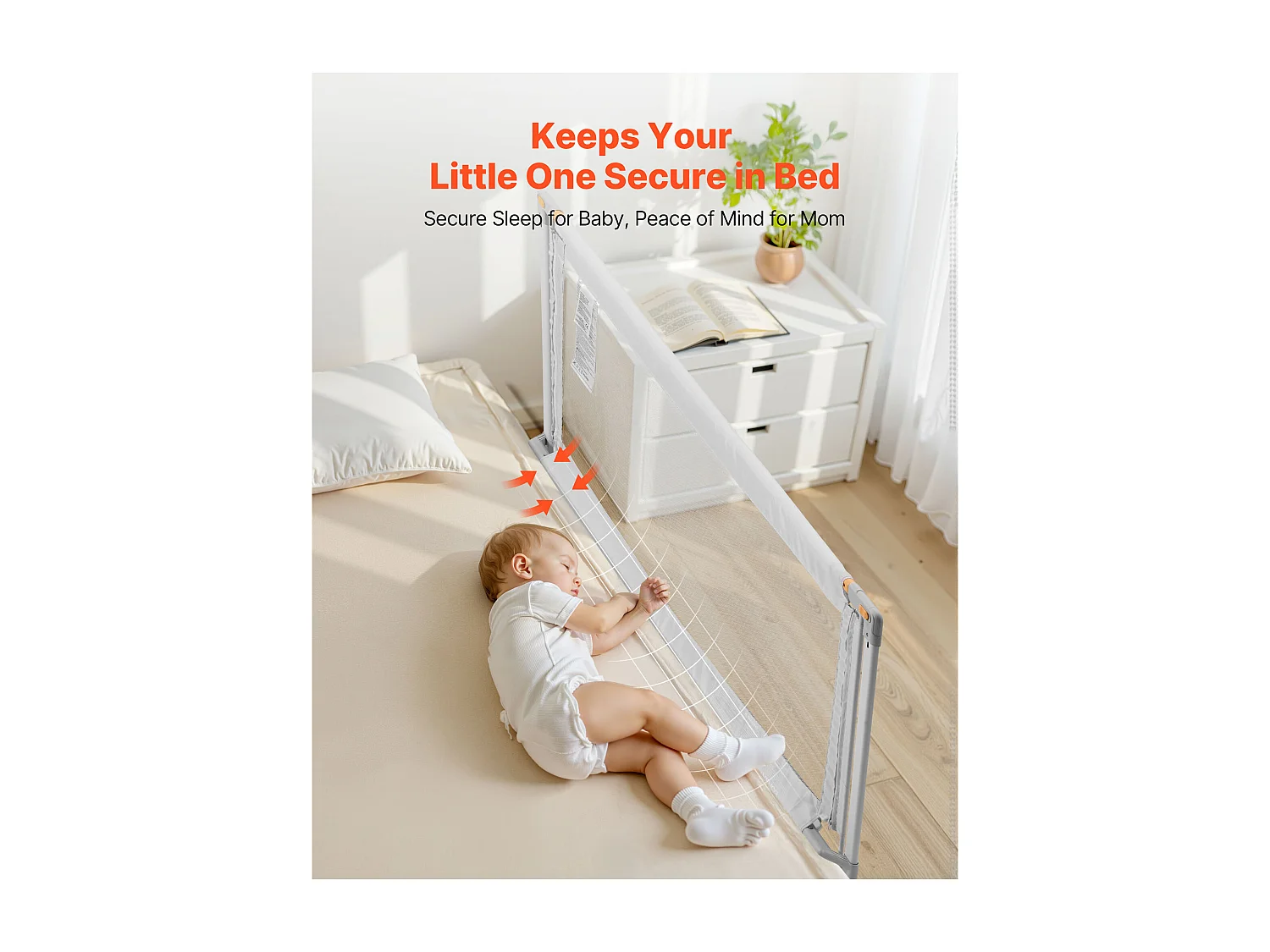 Barrière de Sécurité SucceBuy de Lit pour Enfants, Longueur 1,5 m, Barrière de Lit pour Tout-petits, avec Tube en Fer Renforcé, Hauteur Réglable 68-89 cm