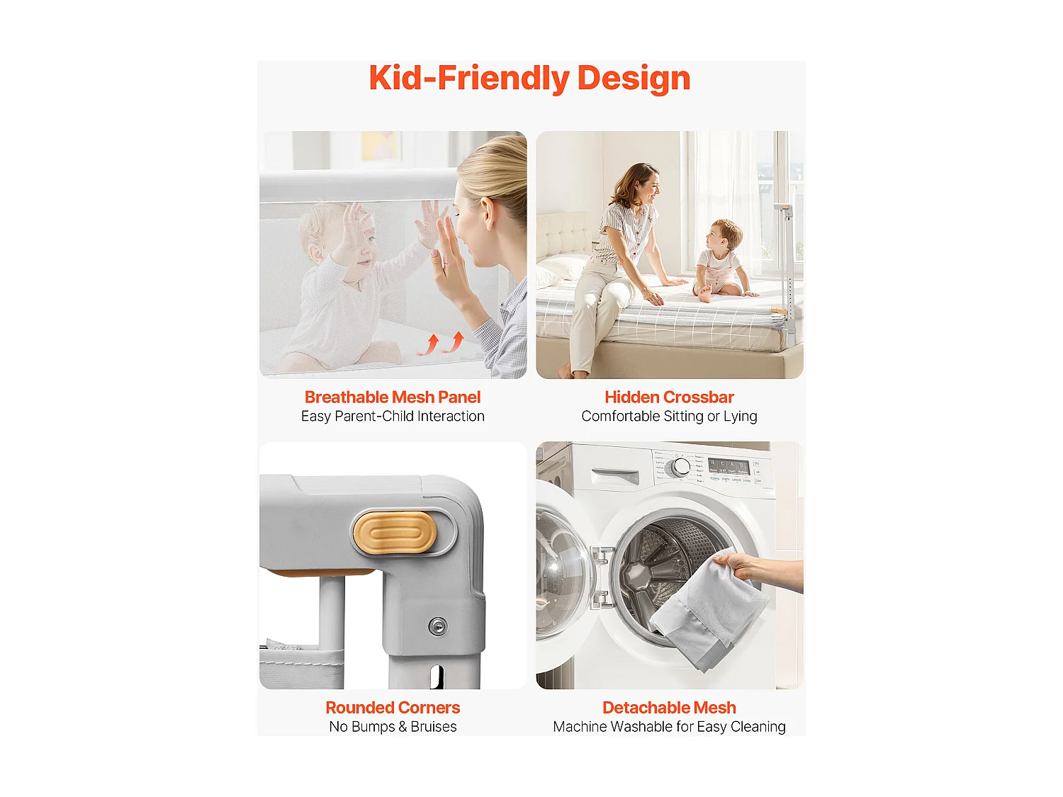 Barrière de Sécurité SucceBuy de Lit pour Enfants, Longueur 1,5 m, Barrière de Lit pour Tout-petits, avec Tube en Fer Renforcé, Hauteur Réglable 68-89 cm