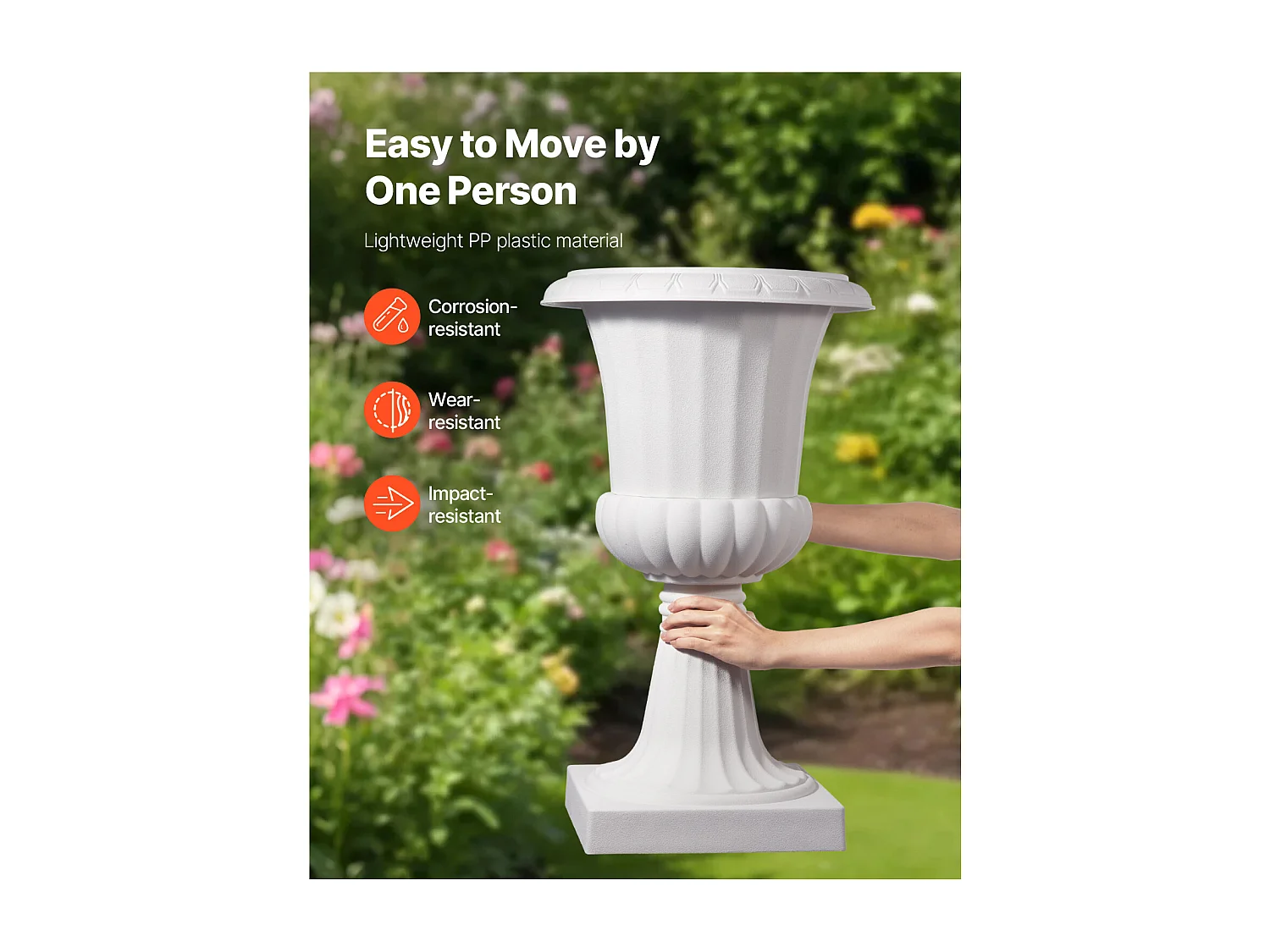 Jardiner Urna de Plástico SucceBuy, 40 x 67 cm, Maceta Clásica, Lote de 2, para Interior, Exterior, Boda, Fiestas, Eventos, Escenario, Entradas, Blanco