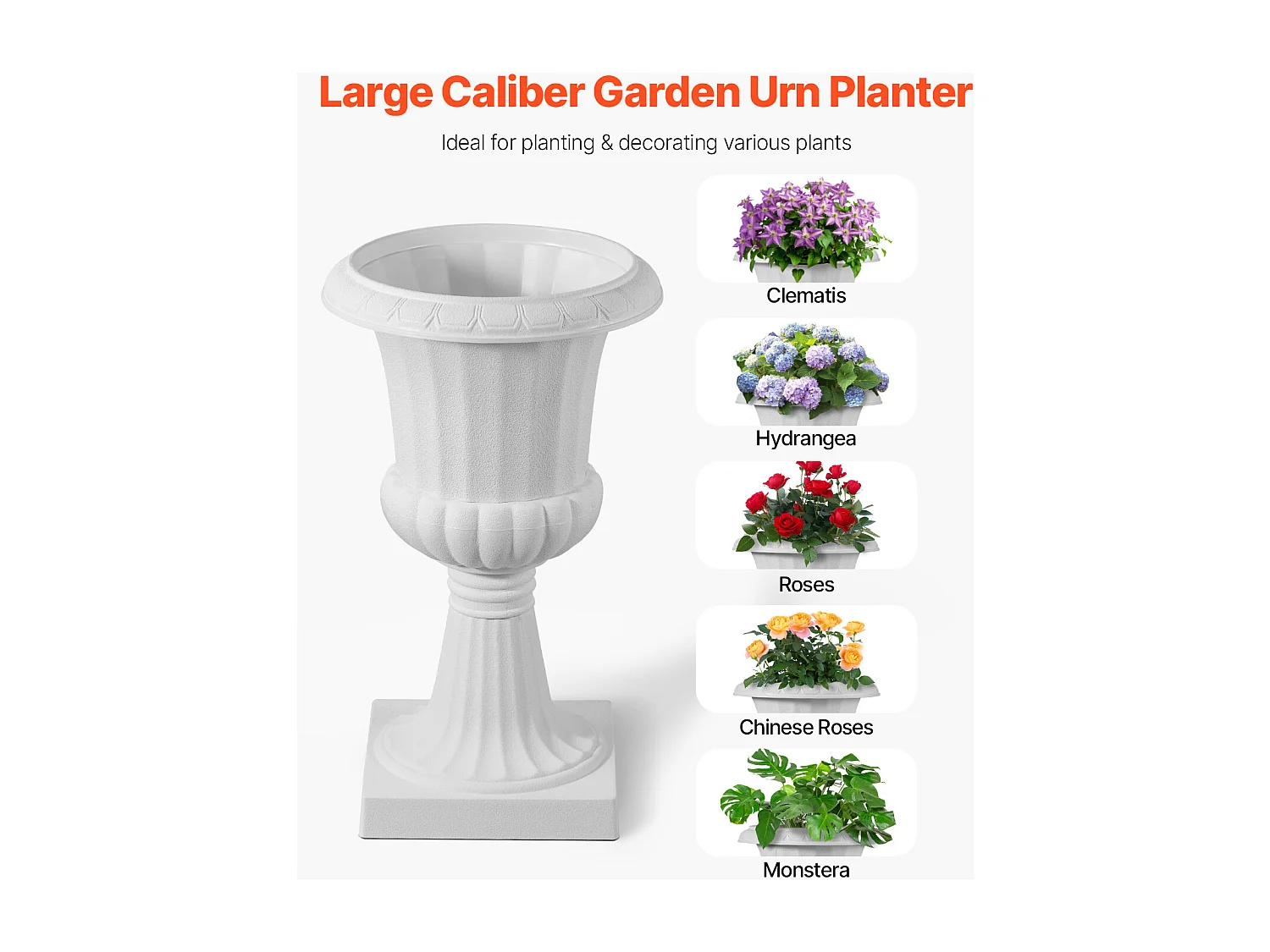 Plantenbak Plastic Urn SucceBuy, 25 x 42 cm, Klassieke Bloempot, Set van 2, voor Binnen, Buiten, Trouw, Feesten, Evenement, Podium, Ingangen, Wit