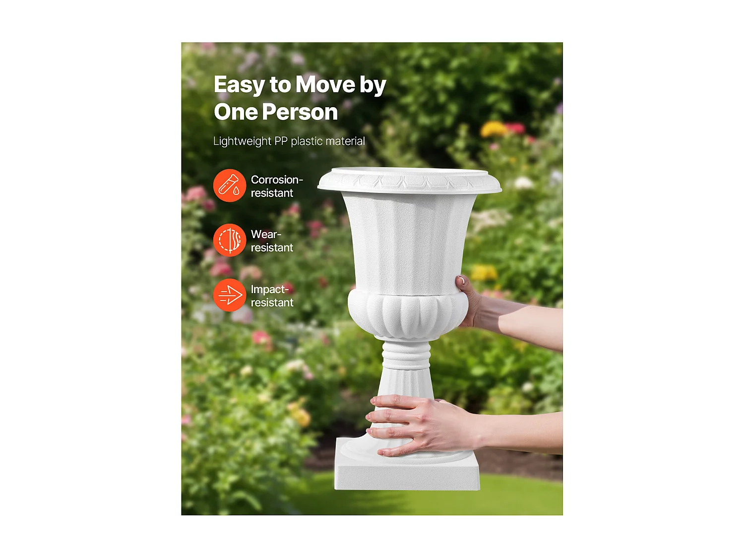 Plantenbak Plastic Urn SucceBuy, 25 x 42 cm, Klassieke Bloempot, Set van 2, voor Binnen, Buiten, Trouw, Feesten, Evenement, Podium, Ingangen, Wit