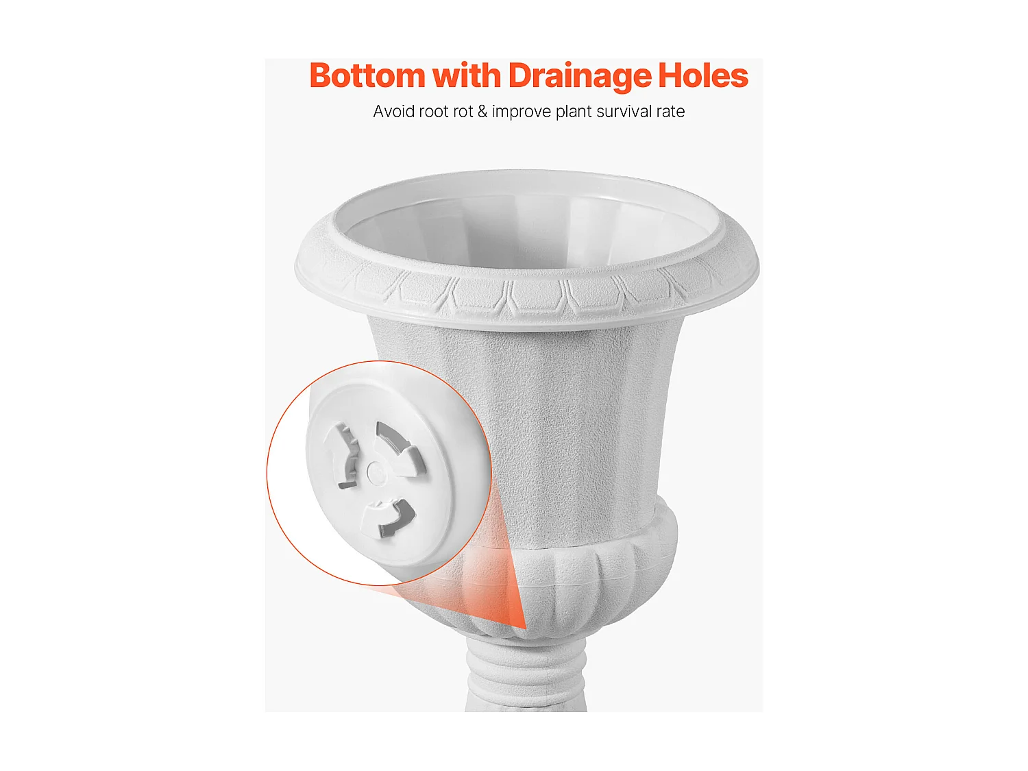 Plantenbak Plastic Urn SucceBuy, 25 x 42 cm, Klassieke Bloempot, Set van 2, voor Binnen, Buiten, Trouw, Feesten, Evenement, Podium, Ingangen, Wit