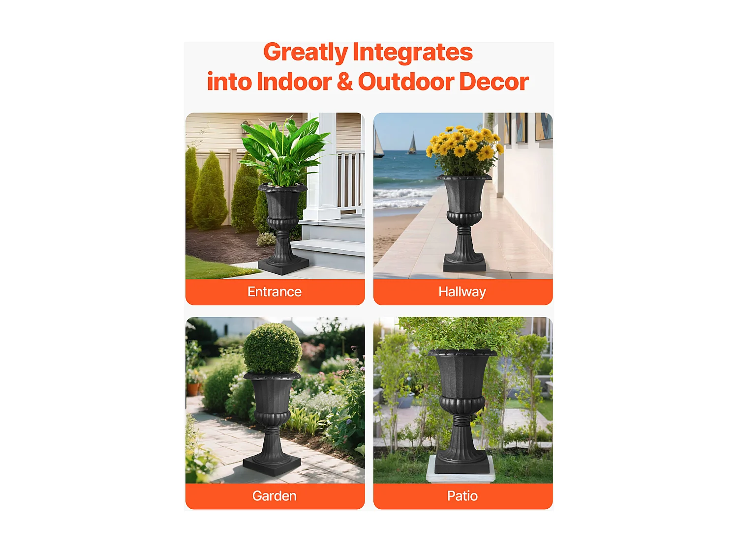 Jardiner Urna de Plástico SucceBuy, 40 x 67 cm, Maceta Clásica, Lote de 2, para Interior, Exterior, Boda, Fiestas, Eventos, Escenario, Entradas, Negro
