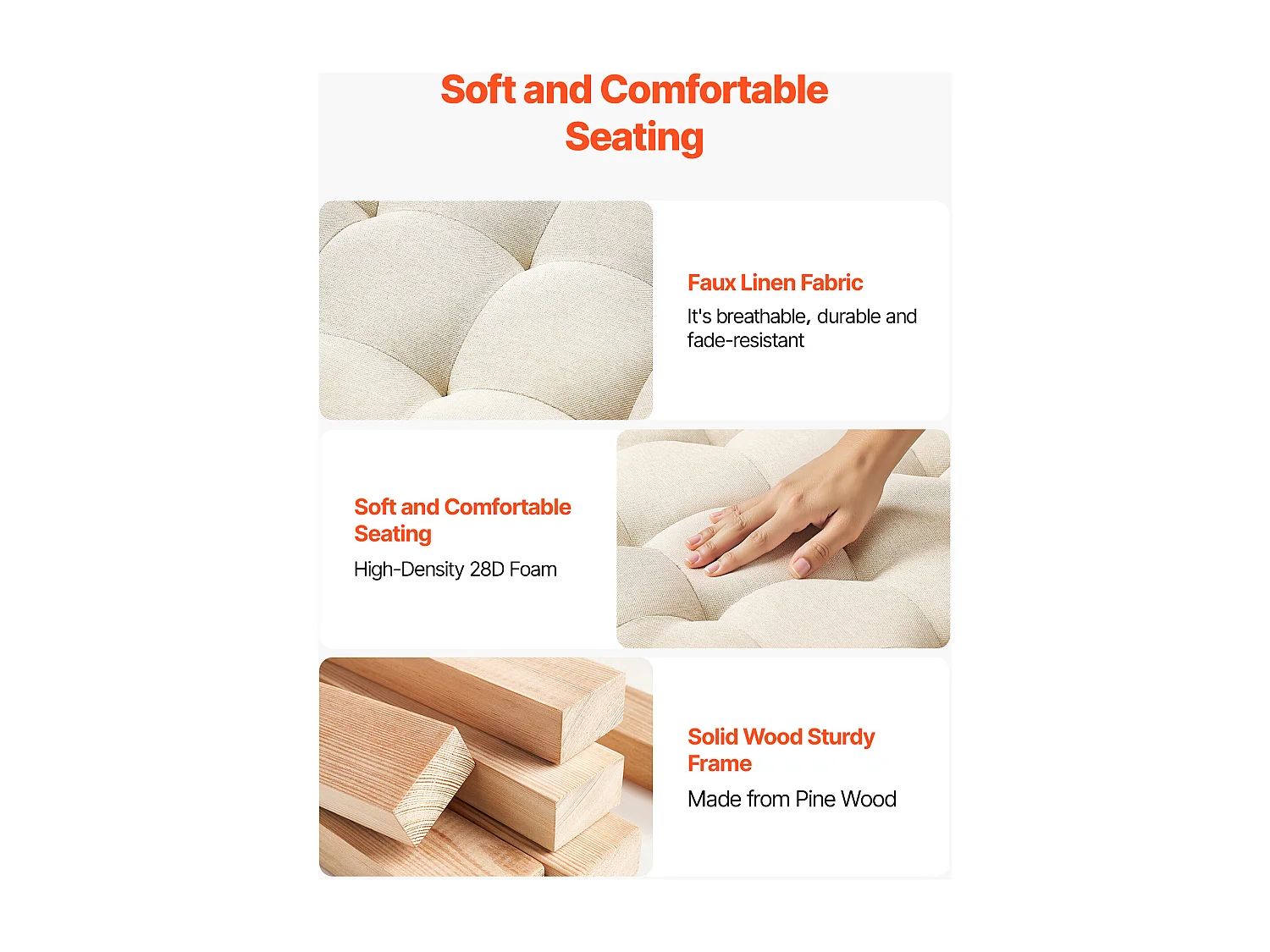 Grande Table Basse Ronde Capitonnée SucceBuy en Lin, 81 cm, Repose-pieds Rembourré avec Étagère de Rangement en Bois Massif, Capacité de Poids 158,76 kg