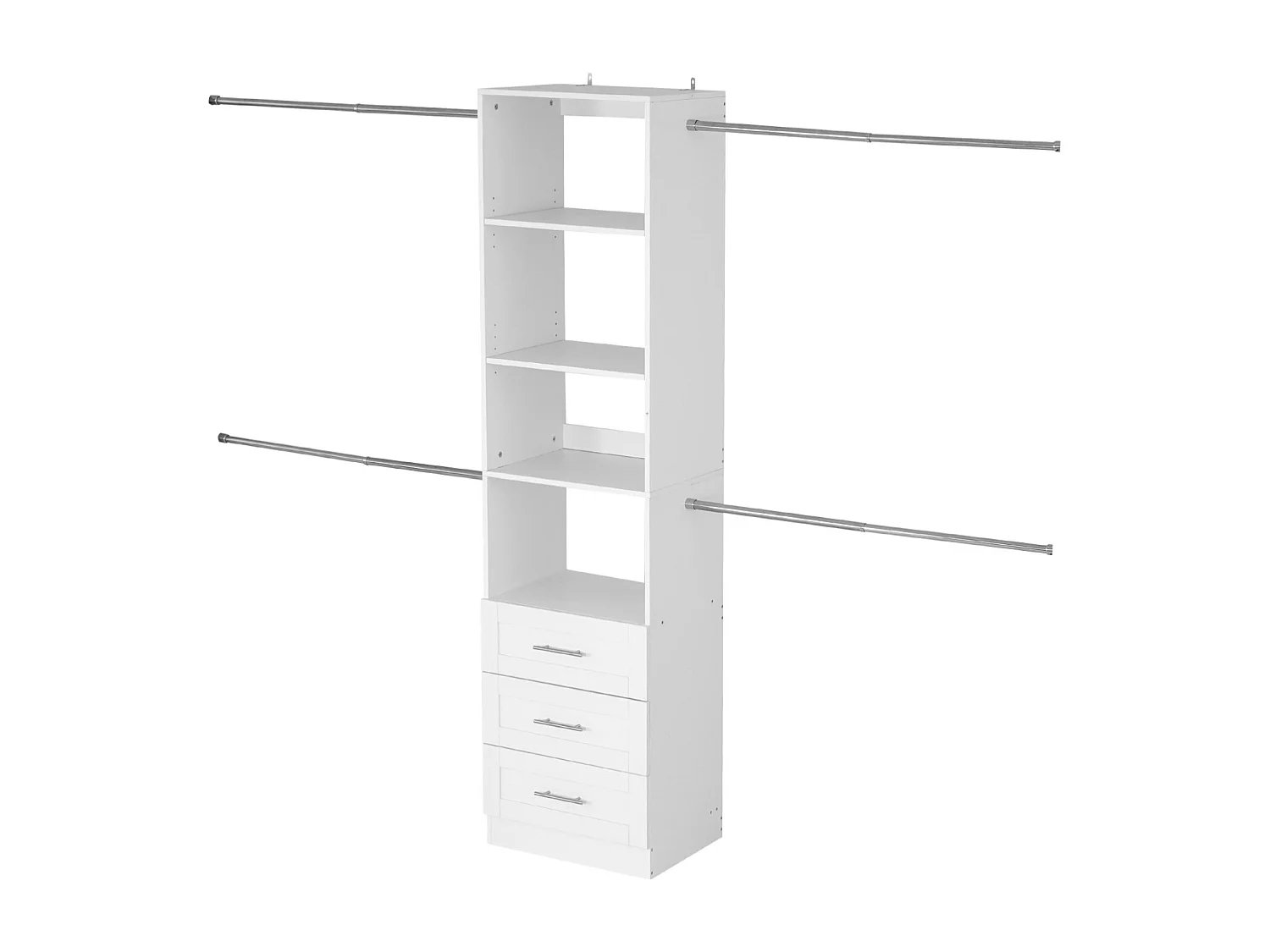 System Szafy SucceBuy z 3 Szufladami, Drewniany System Organizacji Szafy z Regulowaną Wysokością, Wieszak na Ubrania do Przechowywania w Sypialni, Biały