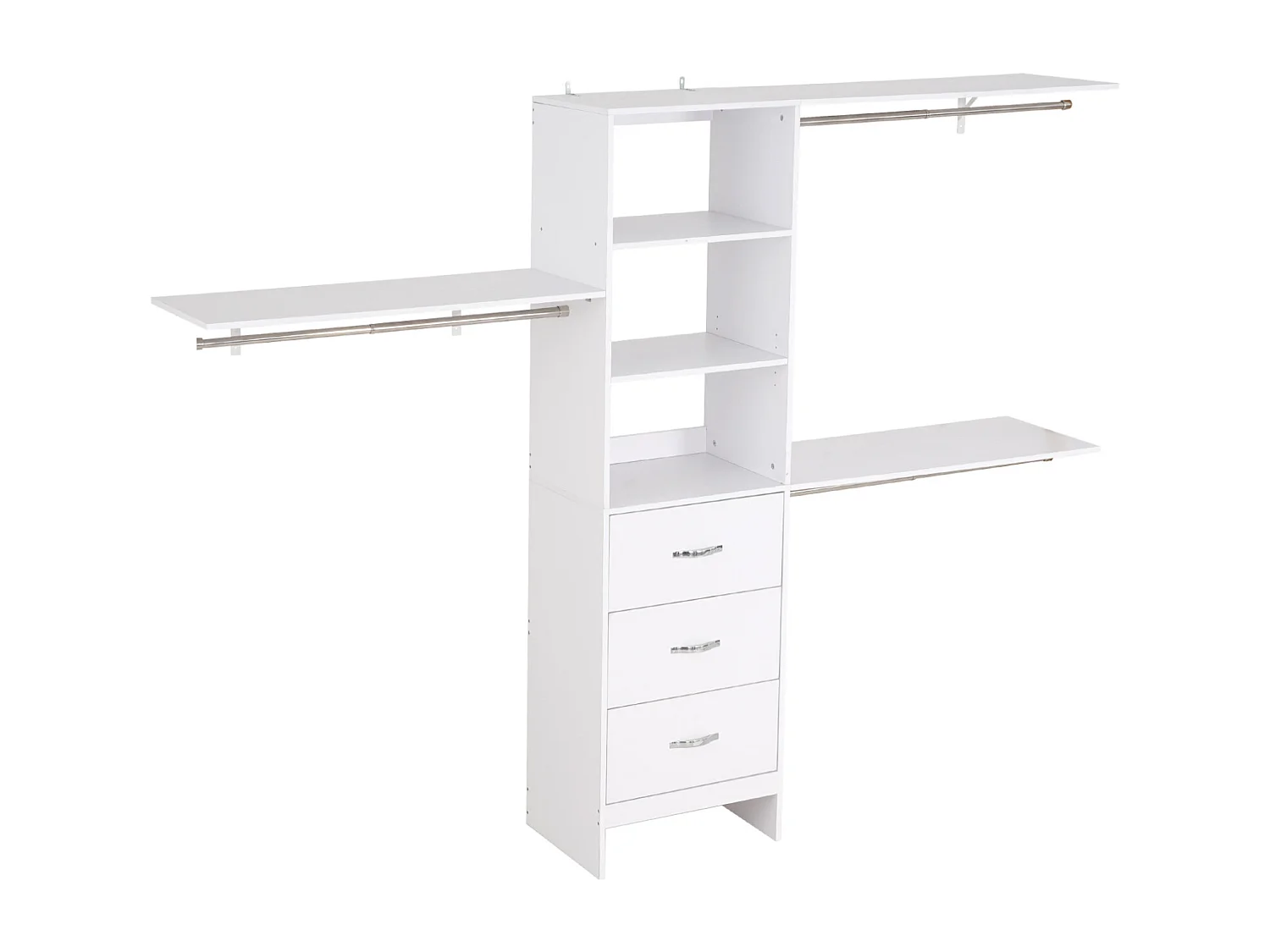 System Szafy SucceBuy z 3 Szufladami, Drewniany System Organizacji Szafy z Regulowaną Wysokością, Wieszak na Ubrania do Przechowywania w Sypialni, Biały