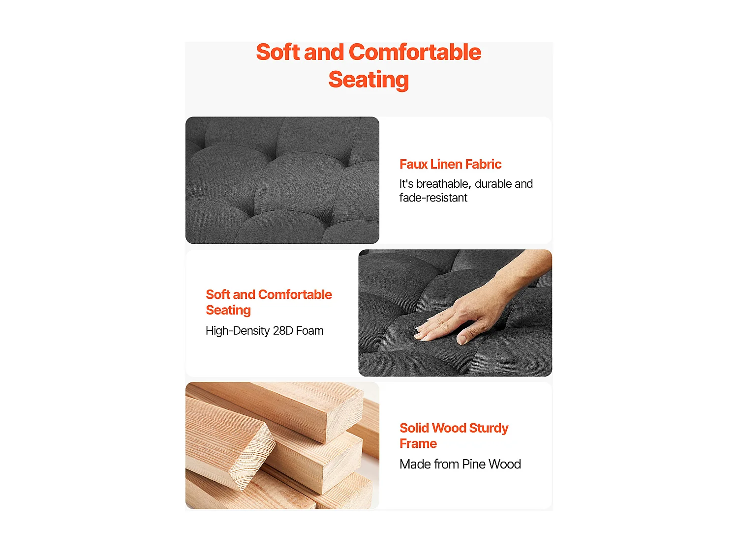 Grande Tavolino Basso Quadrato Imbottito SucceBuy in Lino, 87.5 cm, Poggiapiedi Imbottito con Ripiano di Archiviazione in Legno Massello