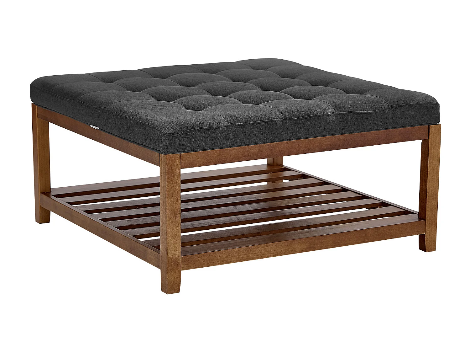 Grande Tavolino Basso Quadrato Imbottito SucceBuy in Lino, 87.5 cm, Poggiapiedi Imbottito con Ripiano di Archiviazione in Legno Massello