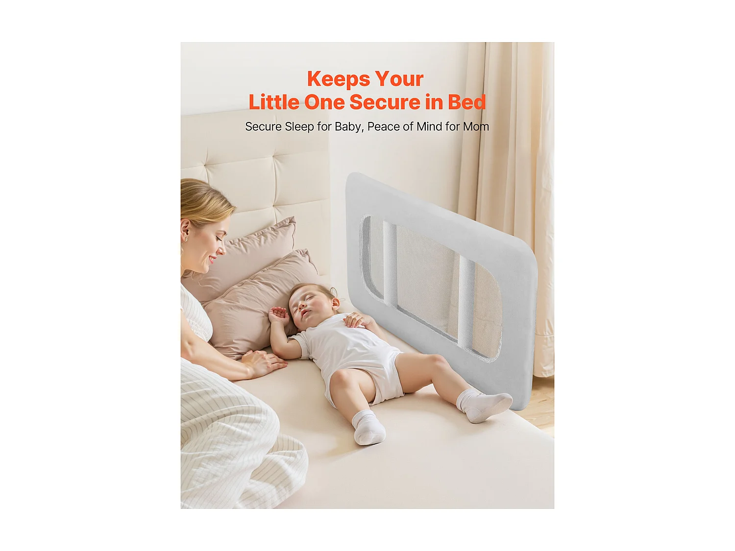 Grade de Segurança SucceBuy para Cama de Criança, Comprimento 80 cm, Grade de Cama para Bebés, com Tubo de Ferro Reforçado, Altura Ajustável 45-67 cm