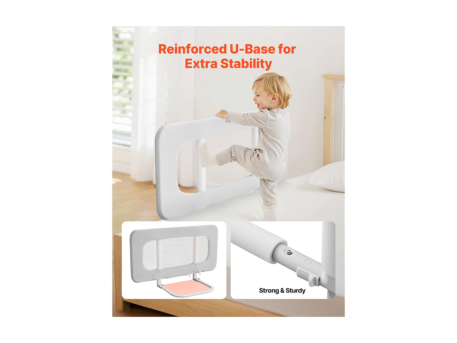 Grade de Segurança SucceBuy para Cama de Criança, Comprimento 80 cm, Grade de Cama para Bebés, com Tubo de Ferro Reforçado, Altura Ajustável 45-67 cm