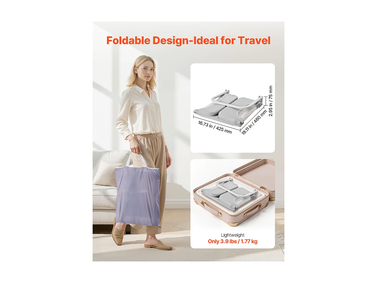 Grade de Segurança SucceBuy para Cama de Criança, Comprimento 80 cm, Grade de Cama para Bebés, com Tubo de Ferro Reforçado, Altura Ajustável 45-67 cm