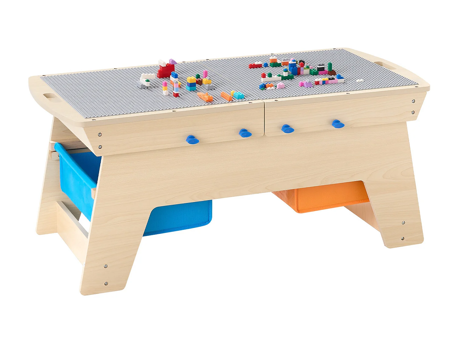 Table d'Activités SucceBuy pour Enfants avec 200 Blocs de Construction, Table de Jeu Multifonction en Bois, avec 3 Bacs de Rangement de Grand Espace