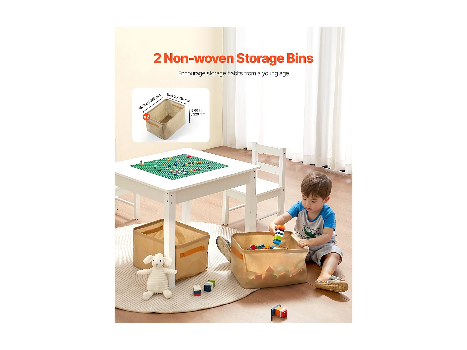 Table d'Activités SucceBuy pour Enfants avec 2 Chaises, Table de Jeu Multifonction, avec Plateau Double Face en Blocs de Construction, Grand Espace de Rangement