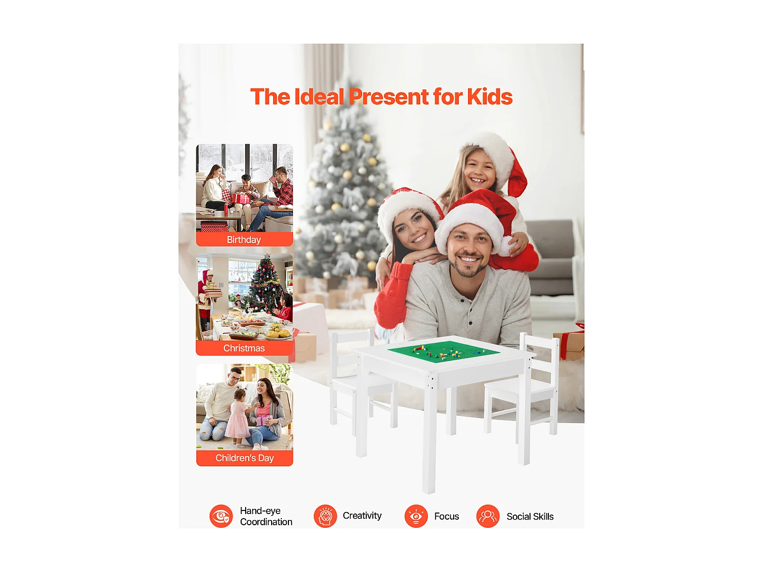 Table d'Activités SucceBuy pour Enfants avec 2 Chaises, Table de Jeu Multifonction, avec Plateau Double Face en Blocs de Construction, Grand Espace de Rangement