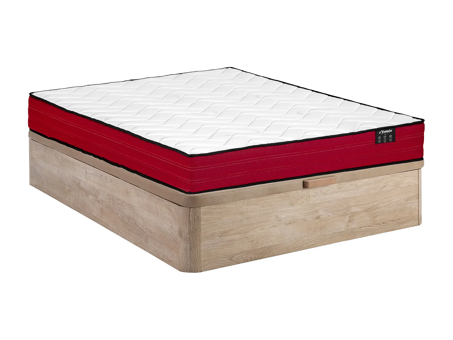 Zestaw 160 x 200 cm: stelaż z pojemnikiem w kolorze naturalnym jasnym + materac ze sprężynami kieszeniowymi, grubość 20 cm – JUBIA od marki YSMÉE