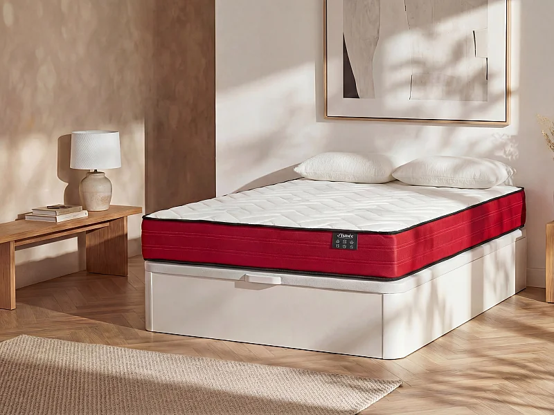 160 x 200 cm hvid sengebund med opbevaring + 20 cm tyk pocketmadras - JUBIA by YSMÉE