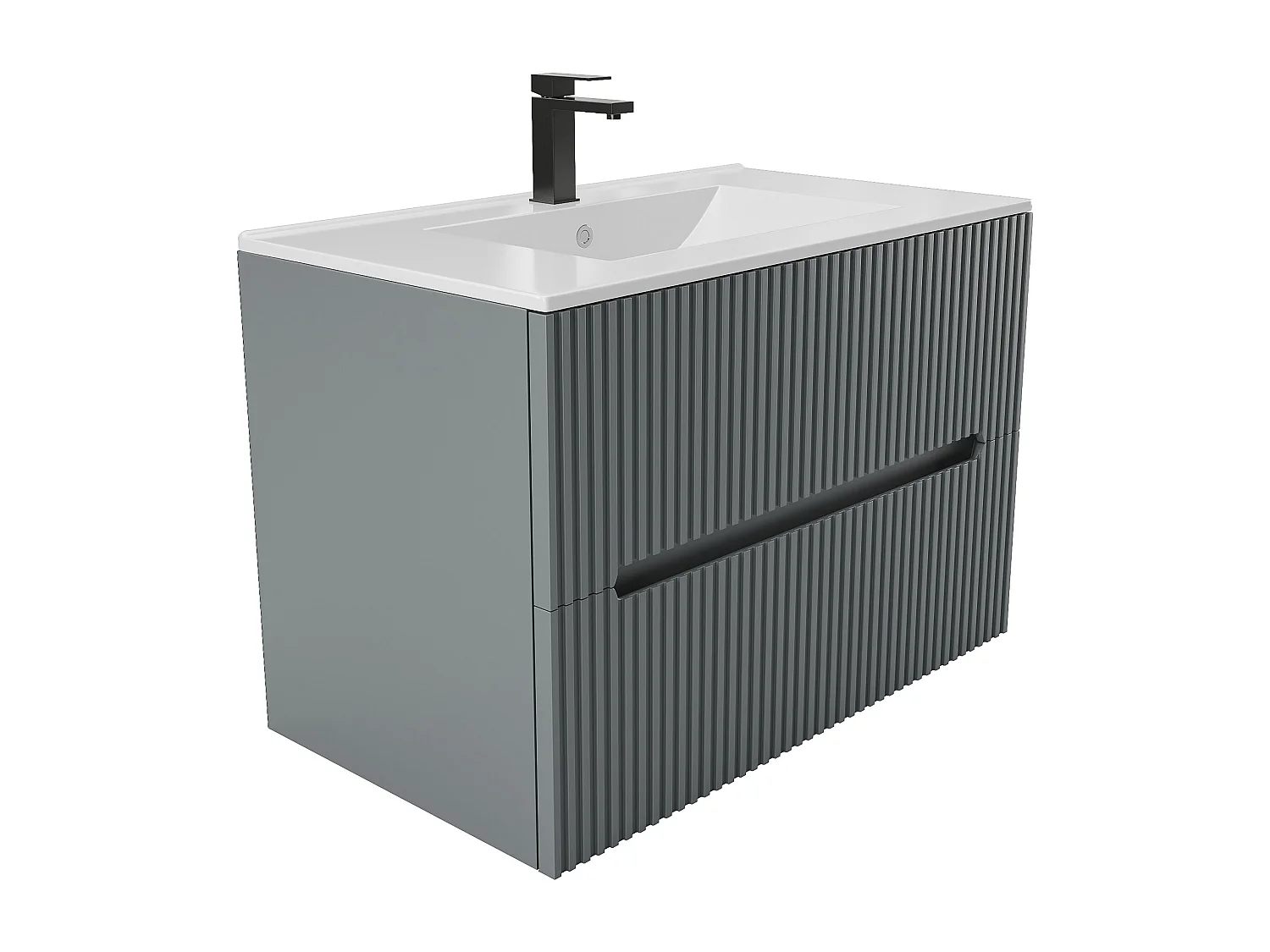 Meuble de salle de bain strié suspendu avec vasque à encastrer et robinet - Gris - 80 cm - PAVANI