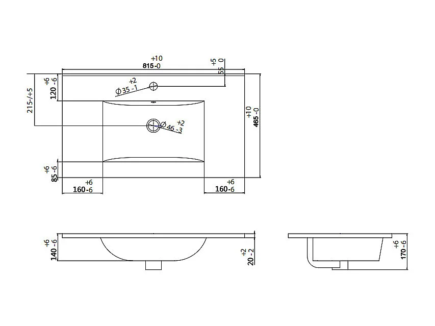 Meuble de salle de bain strié suspendu avec vasque à encastrer et robinet - Bleu - 80 cm - PAVANI