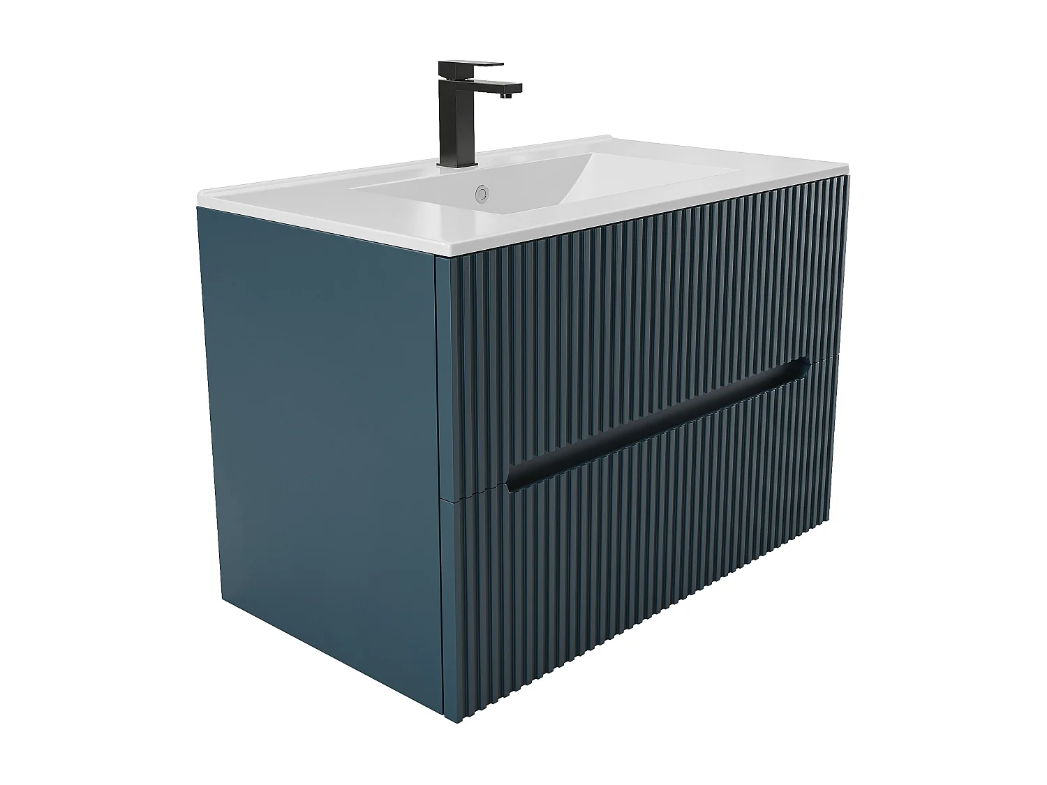 Waschbeckenunterschrank hängend mit Einbauwaschbecken und Armatur - 80 cm - Blau gerippt - PAVANI