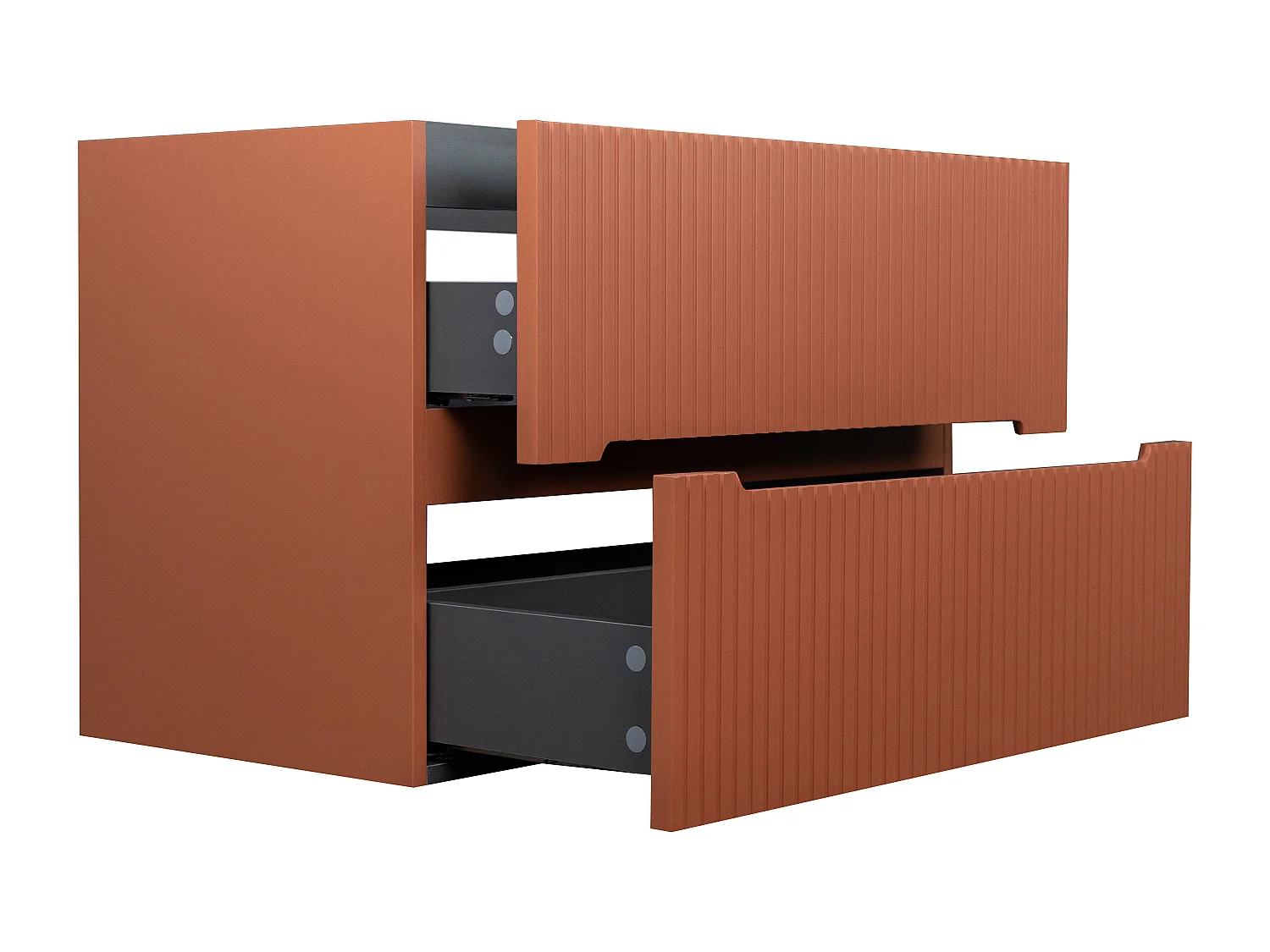 Meuble de salle de bain strié suspendu avec vasque à encastrer et robinet - Terracotta- 80 cm - PAVANI