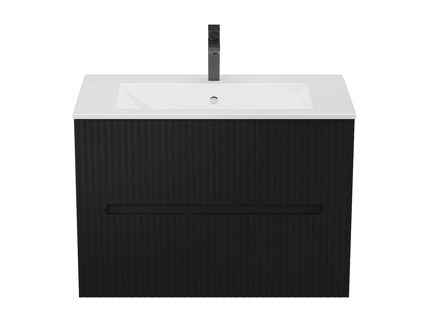 Meuble de salle de bain strié suspendu avec vasque à encastrer et robinet - Noir - 80 cm - PAVANI