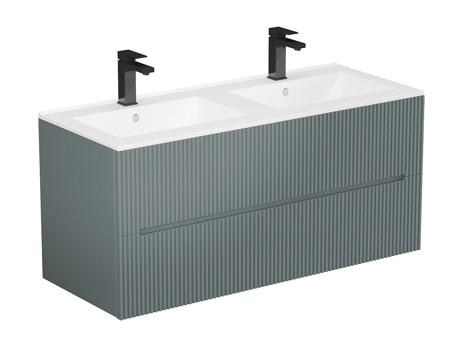 Meuble de salle de bain suspendu strié avec vasque à encastrer et robinet- Gris - 120 cm - PAVANI