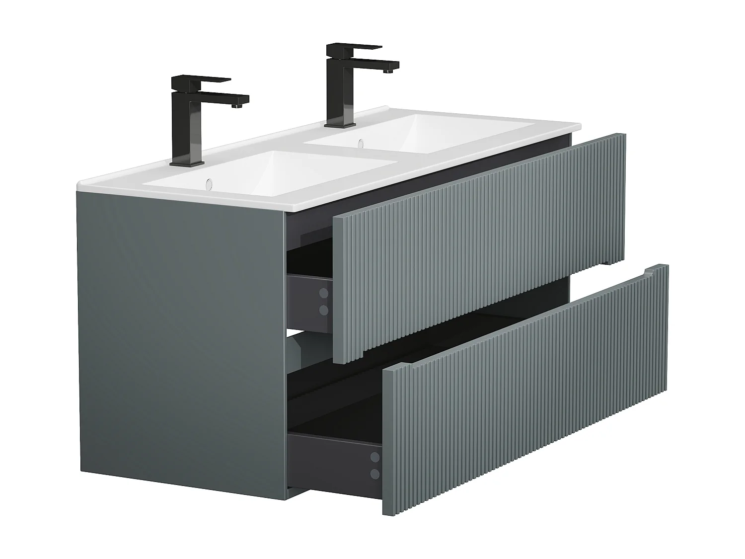 Meuble de salle de bain suspendu strié avec vasque à encastrer et robinet- Gris - 120 cm - PAVANI