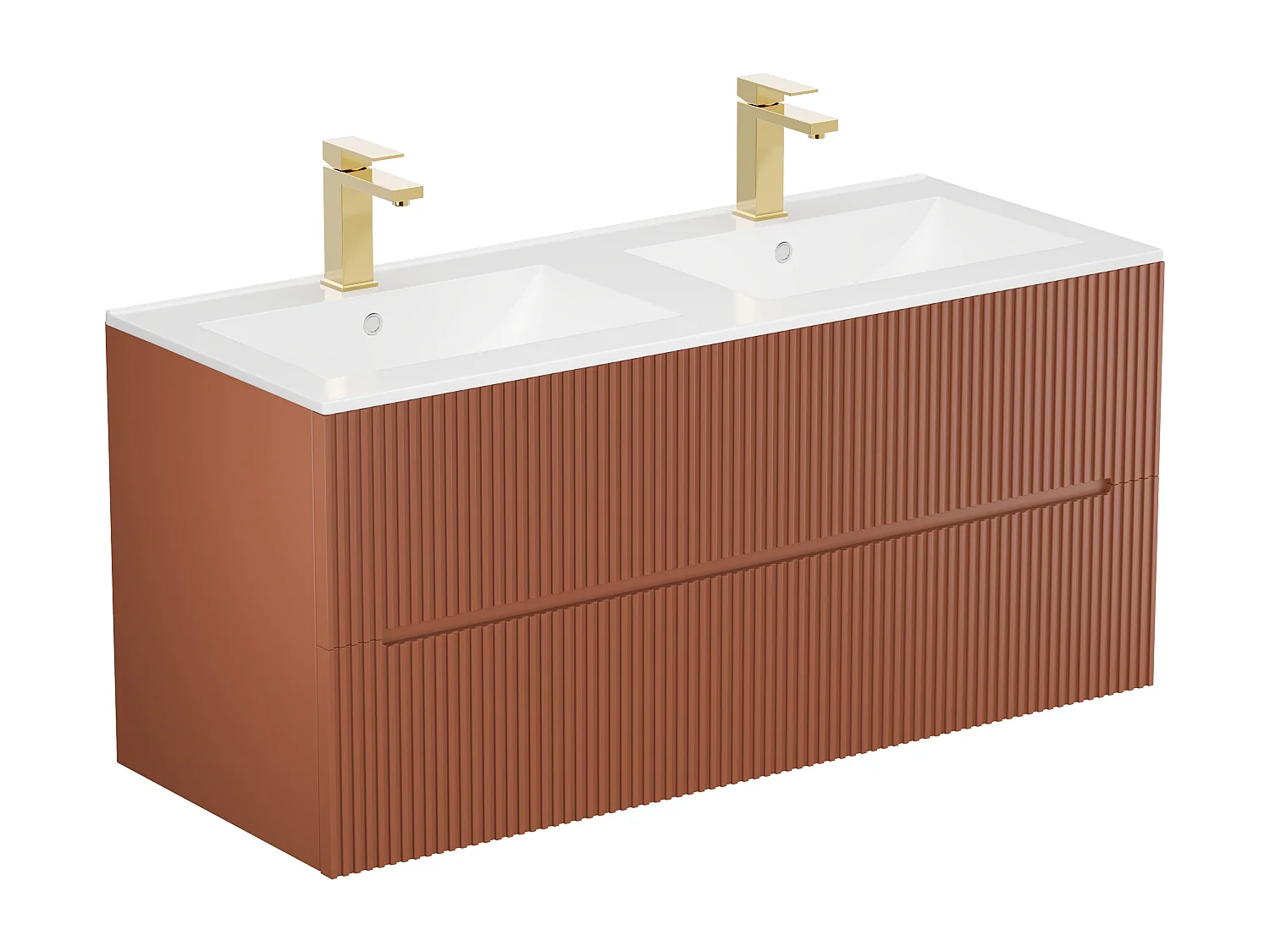 Meuble de salle de bain suspendu strié avec vasque à encastrer et robinet- Terracotta - 120 cm - PAVANI