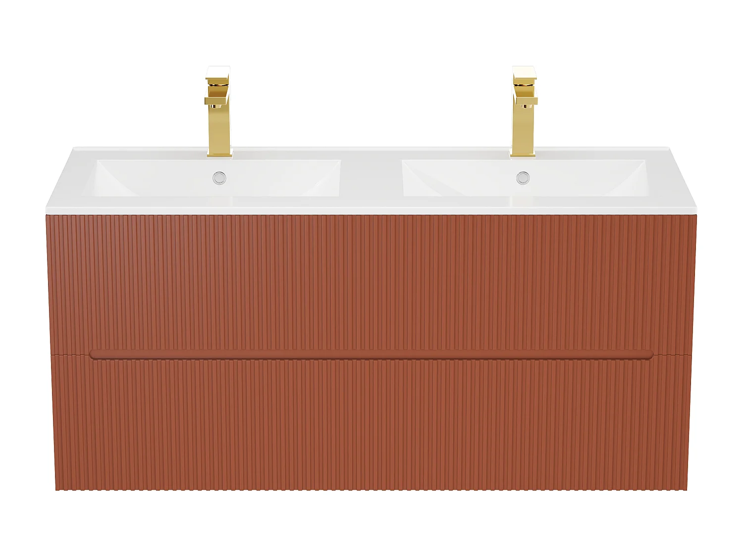 Meuble de salle de bain suspendu strié avec vasque à encastrer et robinet- Terracotta - 120 cm - PAVANI