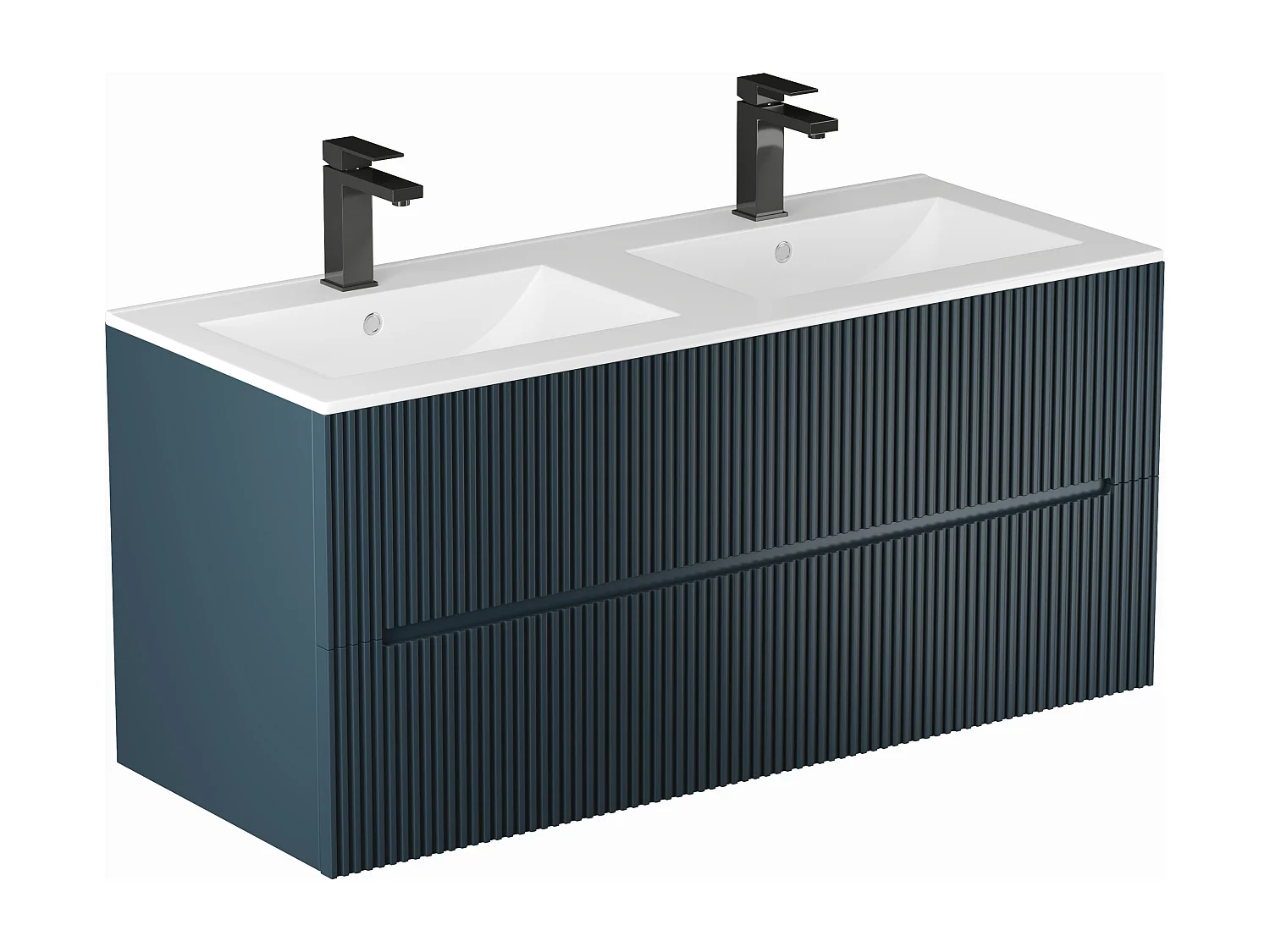 Meuble de salle de bain suspendu strié avec vasque à encastrer et robinet- Bleu - 120 cm - PAVANI