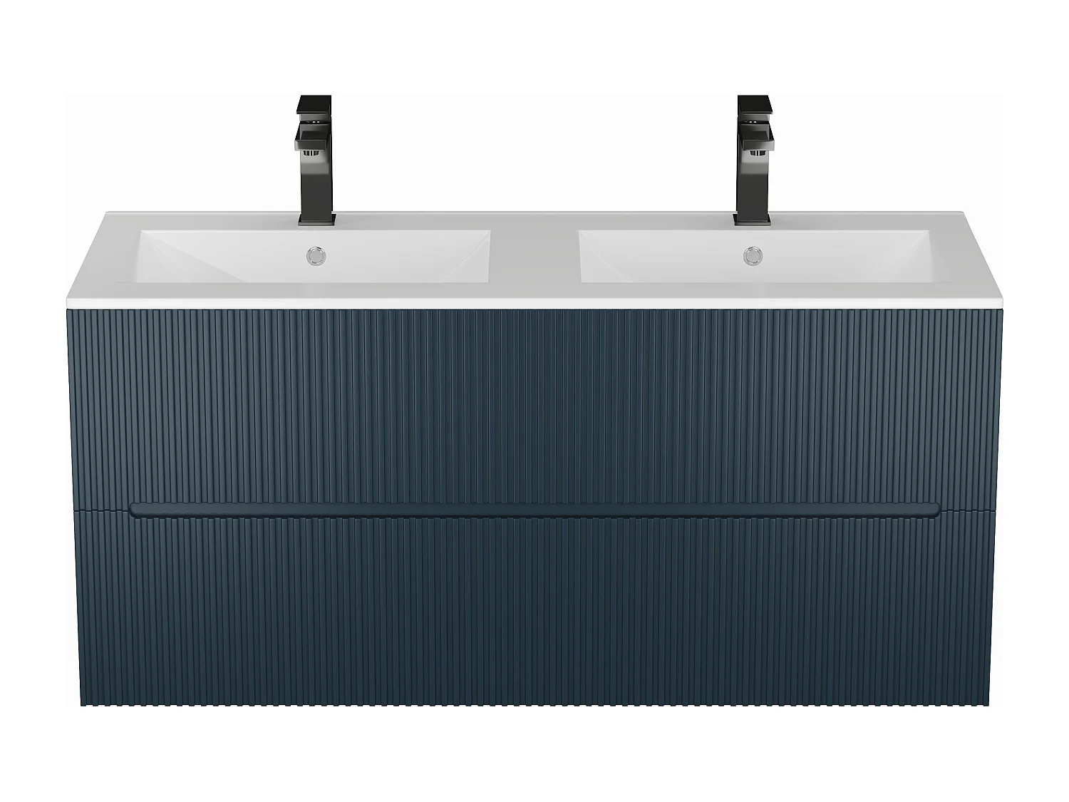 Meuble de salle de bain suspendu strié avec vasque à encastrer et robinet- Bleu - 120 cm - PAVANI