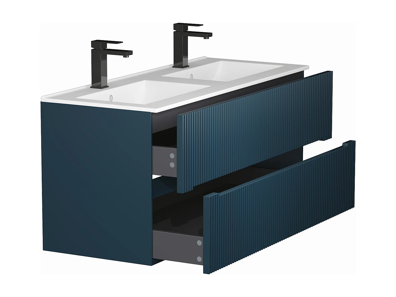 Meuble de salle de bain suspendu strié avec vasque à encastrer et robinet- Bleu - 120 cm - PAVANI
