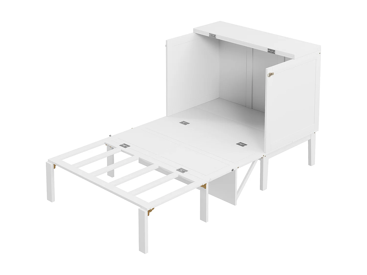 Lit escamotable 90x200cm, sommier à lattes, lit pliant mural vertical, lit enfant, bois et MDF, blanc, sans matelas