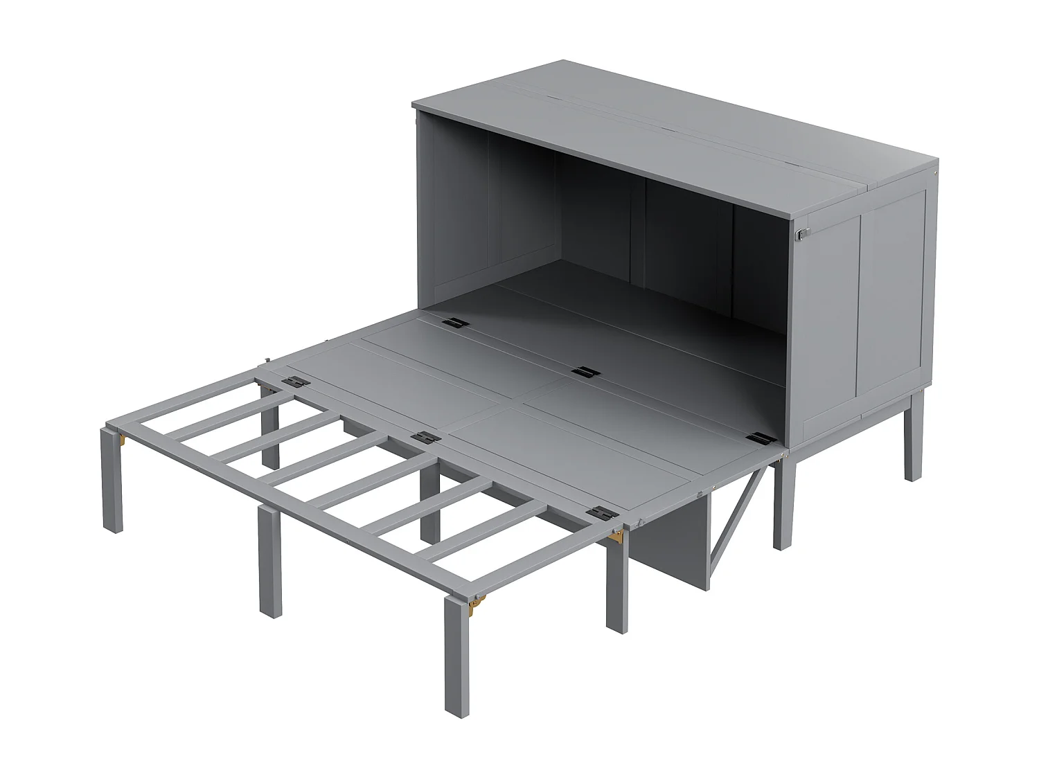 Lit escamotable 140x200cm, lit mural à lattes, lit pliant vertical, lit enfant, bois et MDF, gris, sans matelas