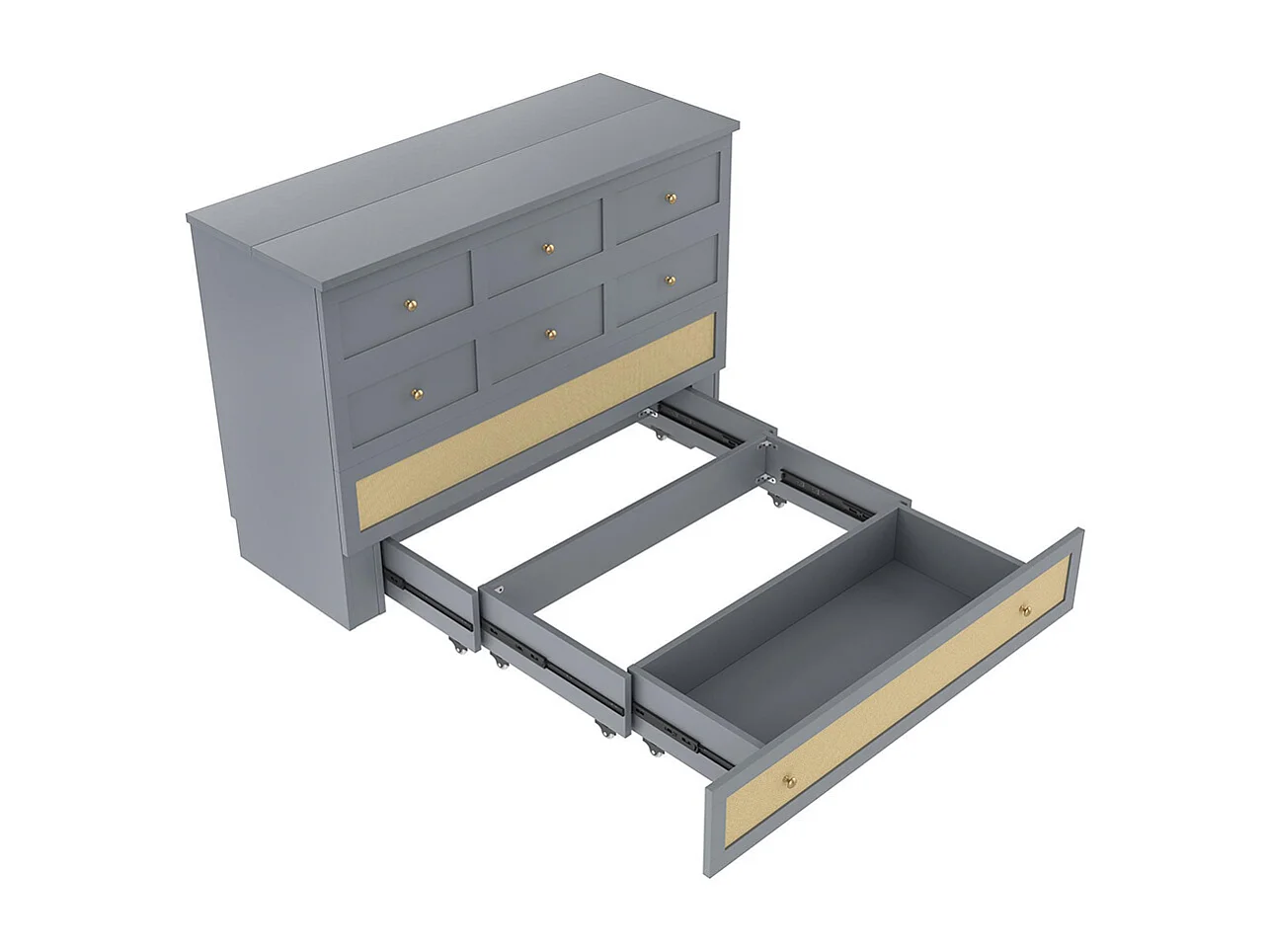 Lit escamotable 140x200cm avec prise USB, tiroirs, étagère, gris