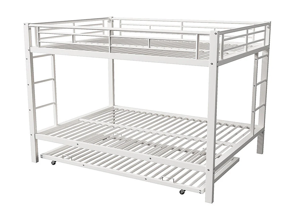 Stapelbed 140x200cm, ijzeren frame, kinderbed, voorzien van uitschuifbaar bed, hoge veiligheidsrail, matras niet inbegrepen, wit