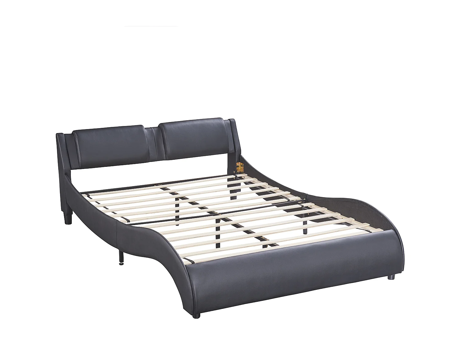 Gestoffeerd bed 140x200cm, kunstleren bedframe met ledverlichting en lattenbodem, zwart, matras niet inbegrepen