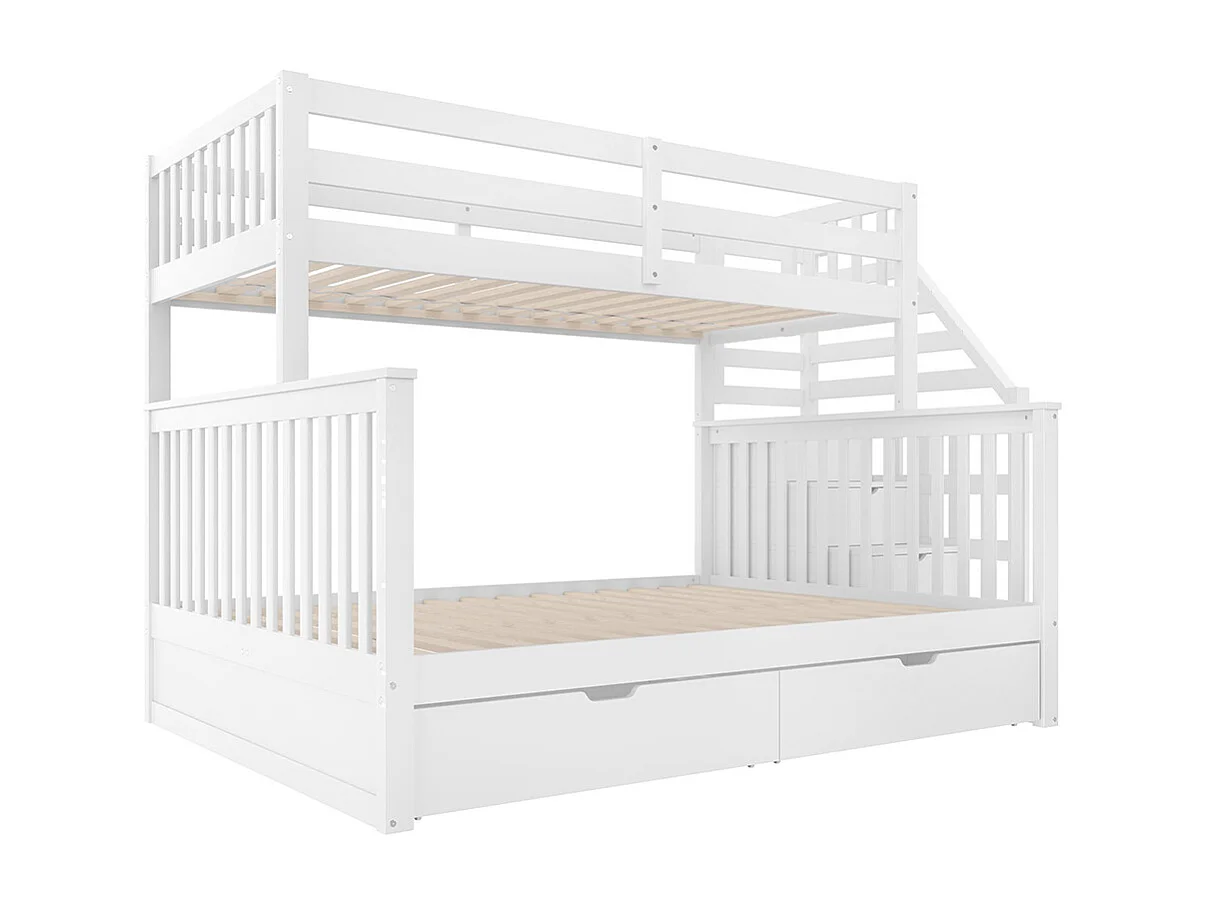 Stapelbed 90 x 200 cm, 140 x 200 cm, met lades en opbergruimte, matras niet inbegrepen, wit