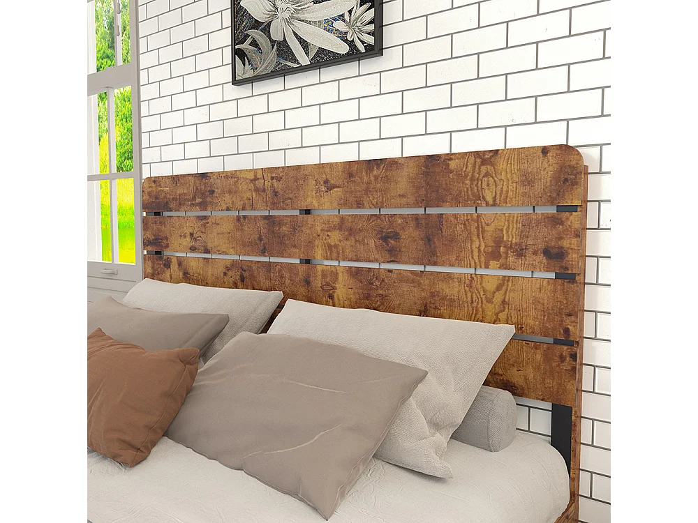 Tweepersoonsbed in antieke stijl, ijzer en hout, hoog hoofdeinde, 160 x 200 cm