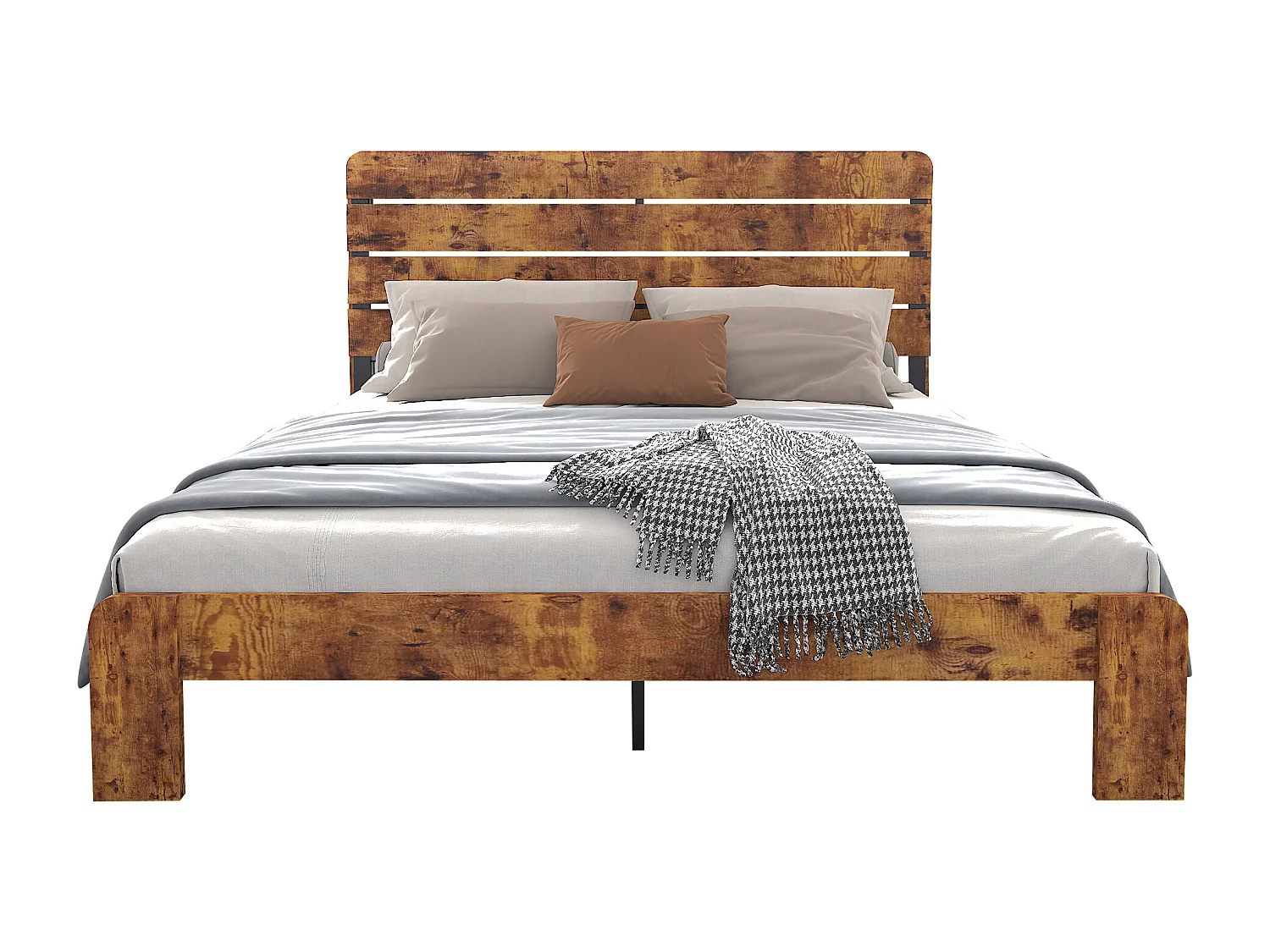 Tweepersoonsbed in antieke stijl, ijzer en hout, hoog hoofdeinde, 160 x 200 cm