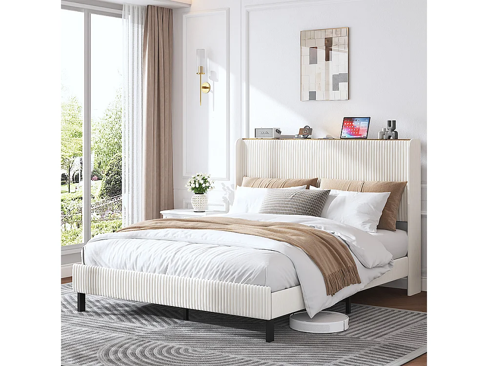 Lit capitonné 160 x 200 cm, tête de lit en tissu, antidérapant, sommier à lattes métalliques