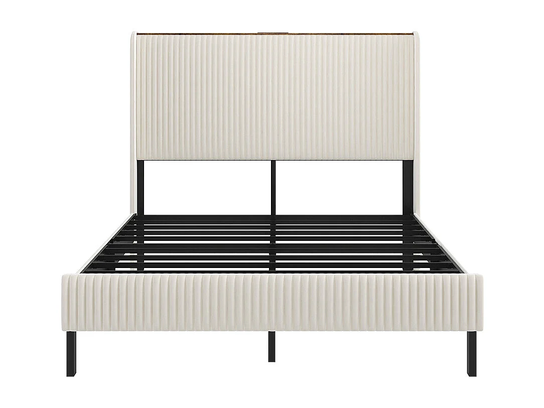 Lit capitonné 160 x 200 cm, tête de lit en tissu, antidérapant, sommier à lattes métalliques