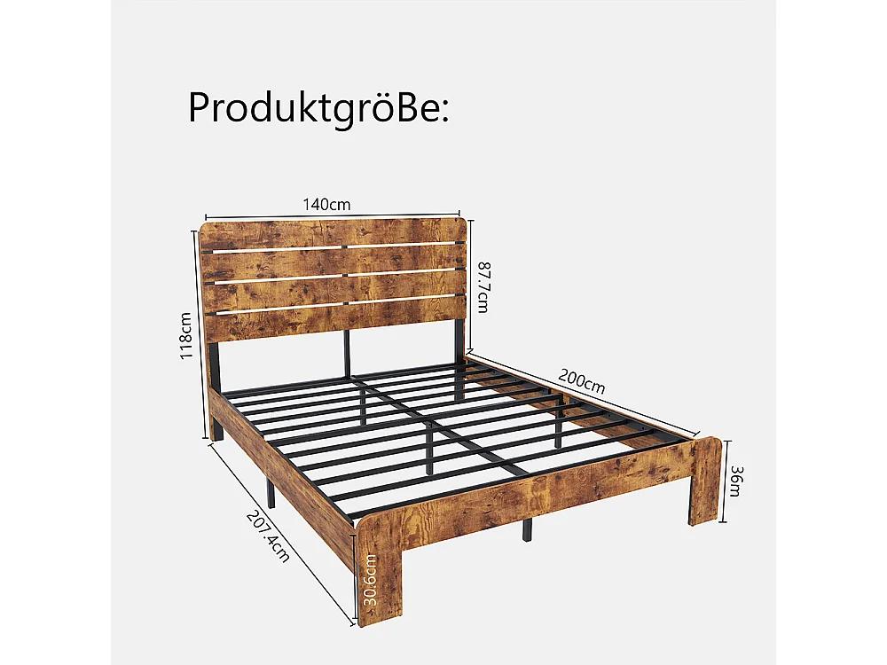 Tweepersoonsbed in antieke stijl, ijzer en hout, hoog hoofdeinde, 140 x 200 cm