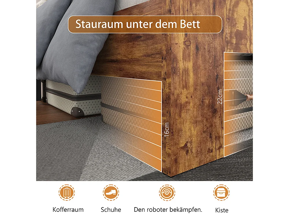 Tweepersoonsbed in antieke stijl, ijzer en hout, hoog hoofdeinde, 140 x 200 cm