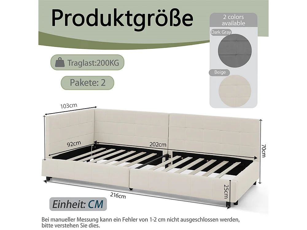 Lit simple 90x200 cm, revêtement en velours doux pour la peau, lit enfant avec dossier haut, beige, sans matelas