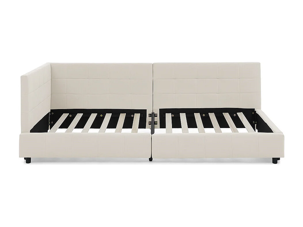 Lit simple 90x200 cm, revêtement en velours doux pour la peau, lit enfant avec dossier haut, beige, sans matelas