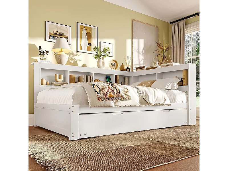 Banquette-lit 140 x 200 cm, canapé-lit, banquette-lit gigogne, blanc